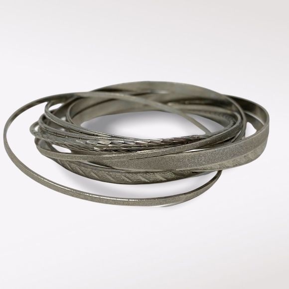3/$15 Silver Tone and Silver Sparkle Bangle Set - Picture 1 of 4